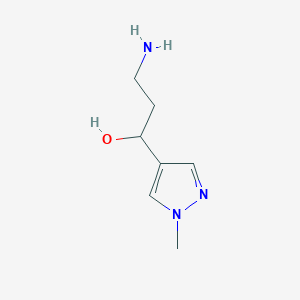 molecular formula C7H13N3O B13154018 3-Amino-1-(1-methyl-1H-pyrazol-4-YL)propan-1-OL 