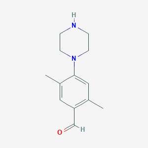 molecular formula C13H18N2O B13154295 2,5-Dimethyl-4-(1-piperazinyl)-benzaldehyde 