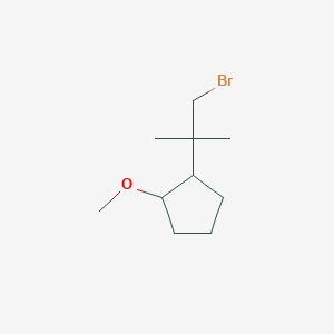 molecular formula C10H19BrO B13154400 1-(1-Bromo-2-methylpropan-2-yl)-2-methoxycyclopentane 