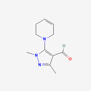 molecular formula C11H15N3O B13154581 1,3-Dimethyl-5-(1,2,3,6-tetrahydropyridin-1-yl)-1H-pyrazole-4-carbaldehyde 