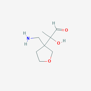 molecular formula C8H15NO3 B13154700 2-[3-(Aminomethyl)oxolan-3-yl]-2-hydroxypropanal 