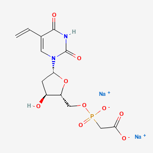 molecular formula C13H15N2Na2O9P B13154736 Sodium 2-((((2R,3S,5R)-5-(2,4-dioxo-5-vinyl-3,4-dihydropyrimidin-1(2H)-yl)-3-hydroxytetrahydrofuran-2-yl)methoxy)oxidophosphoryl)acetate 