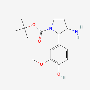 molecular formula C16H24N2O4 B13154790 tert-Butyl 3-amino-2-(4-hydroxy-3-methoxyphenyl)pyrrolidine-1-carboxylate 