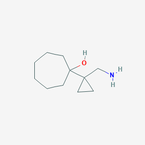 molecular formula C11H21NO B13154793 1-[1-(Aminomethyl)cyclopropyl]cycloheptan-1-ol 