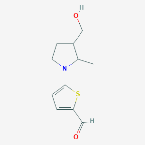 molecular formula C11H15NO2S B13154909 5-[3-(Hydroxymethyl)-2-methylpyrrolidin-1-yl]thiophene-2-carbaldehyde 