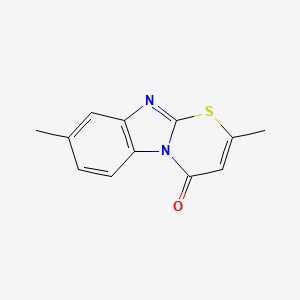 molecular formula C12H10N2OS B13155685 2,8-Dimethyl-4H-(1,3)thiazino(3,2-a)benzimidazol-4-one CAS No. 64411-77-4