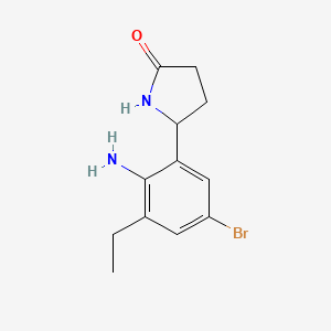 molecular formula C12H15BrN2O B13155846 5-(2-Amino-5-bromo-3-ethylphenyl)pyrrolidin-2-one 