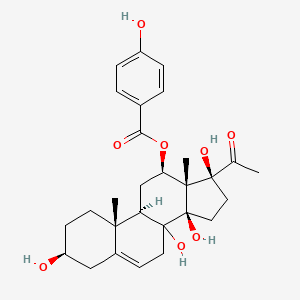 molecular formula C28H36O8 B13156309 [(3S,9R,10R,12R,13S,14R,17S)-17-acetyl-3,8,14,17-tetrahydroxy-10,13-dimethyl-1,2,3,4,7,9,11,12,15,16-decahydrocyclopenta[a]phenanthren-12-yl] 4-hydroxybenzoate 