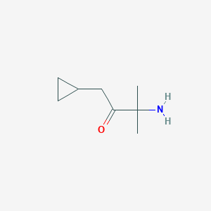 molecular formula C8H15NO B13156454 3-Amino-1-cyclopropyl-3-methylbutan-2-one 