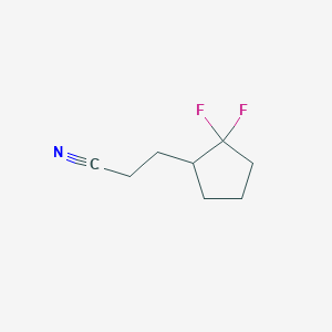 molecular formula C8H11F2N B13156536 3-(2,2-Difluorocyclopentyl)propanenitrile 