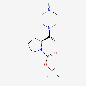 molecular formula C14H25N3O3 B13156620 tert-butyl (2S)-2-(piperazine-1-carbonyl)pyrrolidine-1-carboxylate 