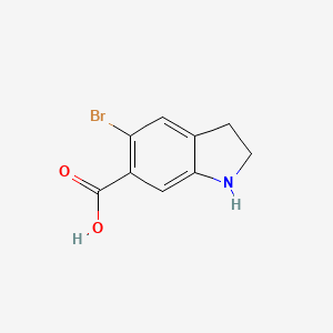 molecular formula C9H8BrNO2 B13156772 5-Bromo-2,3-dihydro-1H-indole-6-carboxylic acid 