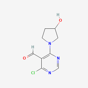 molecular formula C9H10ClN3O2 B13157030 4-Chloro-6-(3-hydroxypyrrolidin-1-yl)pyrimidine-5-carbaldehyde 