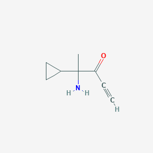 molecular formula C8H11NO B13157683 4-Amino-4-cyclopropylpent-1-yn-3-one 