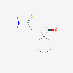 molecular formula C10H17NOS B13157698 3-(1-Formylcyclohexyl)propanethioamide 