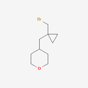 molecular formula C10H17BrO B13158481 4-([1-(Bromomethyl)cyclopropyl]methyl)oxane 