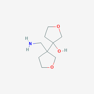 molecular formula C9H17NO3 B13158655 3-[3-(Aminomethyl)oxolan-3-yl]oxolan-3-ol 