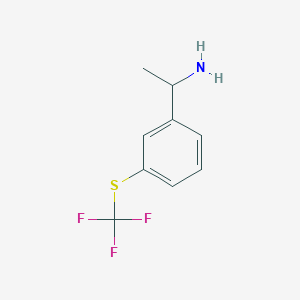 molecular formula C9H10F3NS B13159443 1-{3-[(Trifluoromethyl)sulfanyl]phenyl}ethan-1-amine 