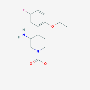 molecular formula C18H27FN2O3 B13159594 Tert-butyl 3-amino-4-(2-ethoxy-5-fluorophenyl)piperidine-1-carboxylate 