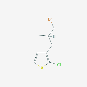 molecular formula C8H10BrClS B13159924 3-(3-Bromo-2-methylpropyl)-2-chlorothiophene 