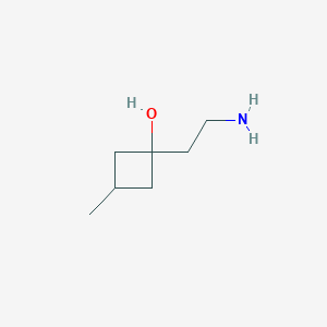 molecular formula C7H15NO B13160327 1-(2-Aminoethyl)-3-methylcyclobutan-1-ol 