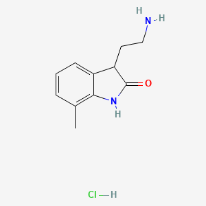 molecular formula C11H15ClN2O B13160485 3-(2-aminoethyl)-7-methyl-2,3-dihydro-1H-indol-2-one hydrochloride 