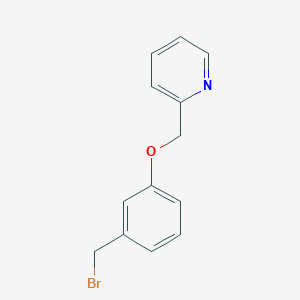 molecular formula C13H12BrNO B13160490 2-{[3-(Bromomethyl)phenoxy]methyl}pyridine 