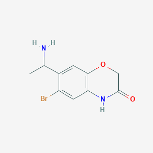 molecular formula C10H11BrN2O2 B13160581 7-(1-aminoethyl)-6-bromo-3,4-dihydro-2H-1,4-benzoxazin-3-one 