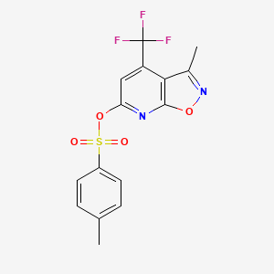 molecular formula C15H11F3N2O4S B13160632 3-Methyl-4-(trifluoromethyl)-[1,2]oxazolo[5,4-b]pyridin-6-yl 4-methylbenzene-1-sulfonate 