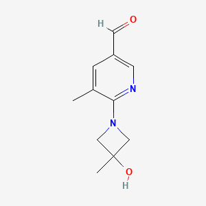 molecular formula C11H14N2O2 B13160773 6-(3-Hydroxy-3-methylazetidin-1-yl)-5-methylpyridine-3-carbaldehyde 