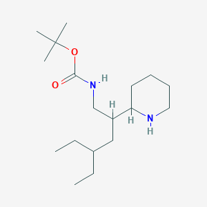 molecular formula C18H36N2O2 B13160843 tert-butyl N-[4-ethyl-2-(piperidin-2-yl)hexyl]carbamate 