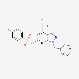 molecular formula C21H16F3N3O3S B13160916 1-benzyl-4-(trifluoromethyl)-1H-pyrazolo[3,4-b]pyridin-6-yl 4-methylbenzene-1-sulfonate 