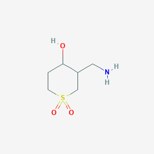 molecular formula C6H13NO3S B13161162 3-(Aminomethyl)-4-hydroxy-1lambda6-thiane-1,1-dione 