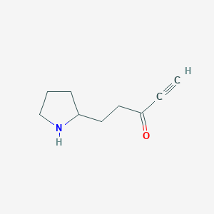 molecular formula C9H13NO B13161254 5-(Pyrrolidin-2-yl)pent-1-yn-3-one 