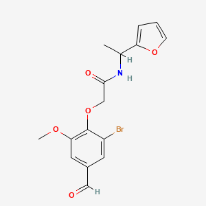 molecular formula C16H16BrNO5 B13161673 2-(2-bromo-4-formyl-6-methoxyphenoxy)-N-[1-(2-furyl)ethyl]acetamide 