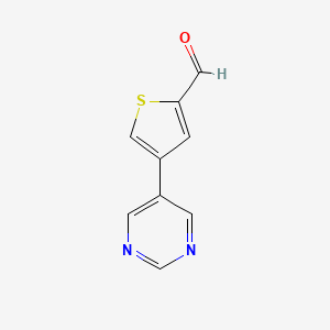 molecular formula C9H6N2OS B13161976 4-(Pyrimidin-5-yl)thiophene-2-carbaldehyde 