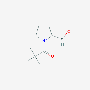 molecular formula C10H17NO2 B13162434 1-(2,2-Dimethylpropanoyl)pyrrolidine-2-carbaldehyde 