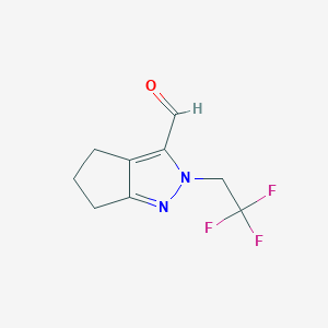 molecular formula C9H9F3N2O B13162506 2-(2,2,2-Trifluoroethyl)-2H,4H,5H,6H-cyclopenta[c]pyrazole-3-carbaldehyde 