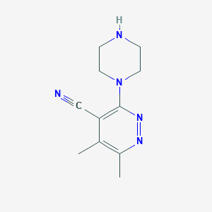 molecular formula C11H15N5 B13162884 5,6-Dimethyl-3-(piperazin-1-YL)pyridazine-4-carbonitrile 