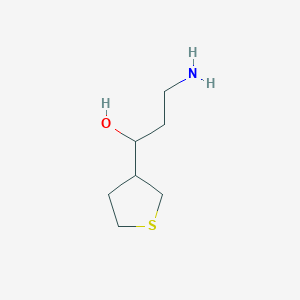 molecular formula C7H15NOS B13162889 3-Amino-1-(thiolan-3-yl)propan-1-ol 