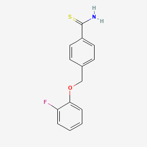 molecular formula C14H12FNOS B13163222 4-(2-Fluorophenoxymethyl)benzene-1-carbothioamide 