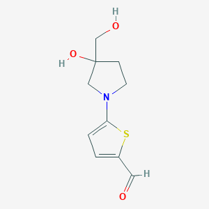 molecular formula C10H13NO3S B13163305 5-[3-Hydroxy-3-(hydroxymethyl)pyrrolidin-1-yl]thiophene-2-carbaldehyde 