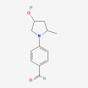 molecular formula C12H15NO2 B13163510 4-(4-Hydroxy-2-methylpyrrolidin-1-yl)benzaldehyde 