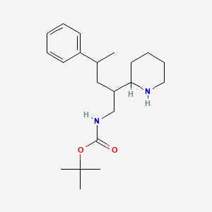 molecular formula C21H34N2O2 B13163519 tert-butyl N-[4-phenyl-2-(piperidin-2-yl)pentyl]carbamate 