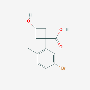 molecular formula C12H13BrO3 B13164186 1-(5-Bromo-2-methylphenyl)-3-hydroxycyclobutane-1-carboxylic acid 