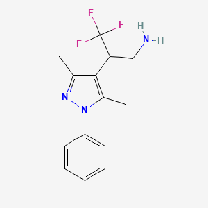 molecular formula C14H16F3N3 B13164226 2-(3,5-Dimethyl-1-phenyl-1H-pyrazol-4-yl)-3,3,3-trifluoropropan-1-amine 