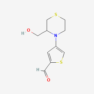 molecular formula C10H13NO2S2 B13164252 4-[3-(Hydroxymethyl)thiomorpholin-4-yl]thiophene-2-carbaldehyde 