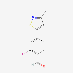 molecular formula C11H8FNOS B13165147 2-Fluoro-4-(3-methyl-1,2-thiazol-5-yl)benzaldehyde 