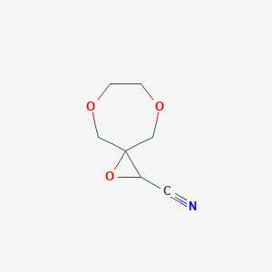 molecular formula C7H9NO3 B13165364 1,5,8-Trioxaspiro[2.6]nonane-2-carbonitrile 