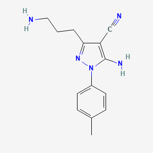 molecular formula C14H17N5 B13165402 5-(3-Aminopropyl)-3-imino-2-(4-methylphenyl)-2,3-dihydro-1H-pyrazole-4-carbonitrile 